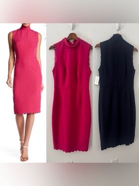 Alexia Admore NWT BUNDLE (2) Sheath Dress Mock Neck Scallop Hem Small Pink Navy